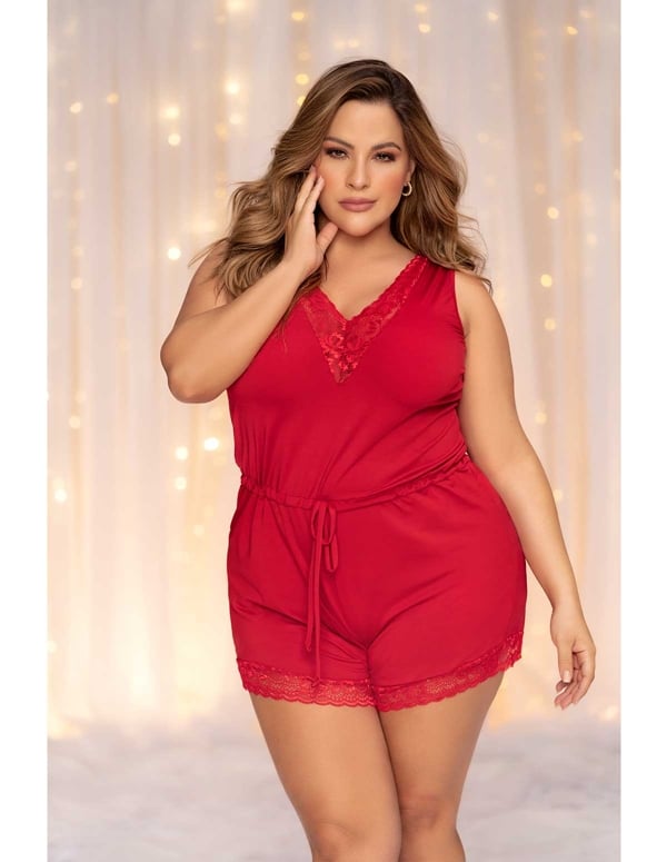 Sexy Plus Size Sleep Romper ALT2 view Color: RD