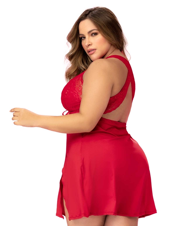 Sexy Plus Size Sleep Chemise With High Side Slits ALT1 view Color: RD