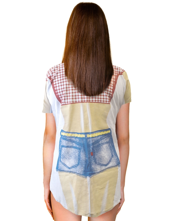 Bikini Shirt Coverup - Plaid Top And Denim Shorts ALT1 view Color: PLD