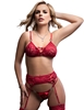 Additional RED view of product 3PC RED BRA AND GARTER BELT SET with color code RD
