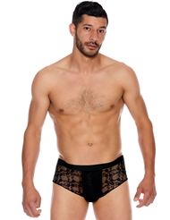 Front view of BLACK LACE BRIEF
