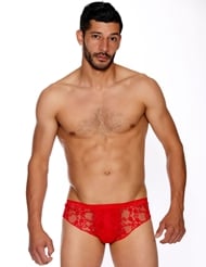 Front view of RED LACE BRIEF