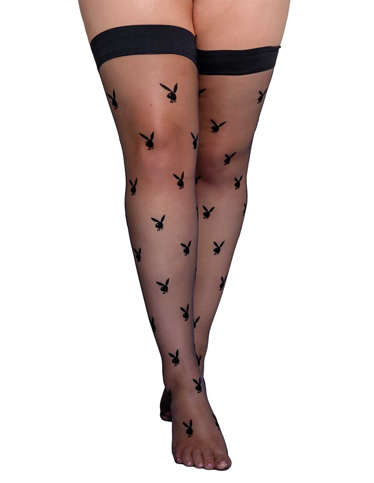 alternate image for Playboy Bunny Noir Plus Size Thigh Highs
