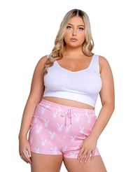 Front view of PLAYBOY SLUMBER BUNNY 2PC PLUS SIZE PINK SET