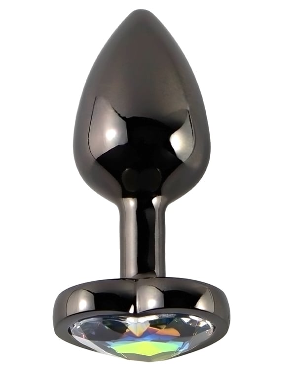 Fem Gem Gunmetal Heart Plug With Rainbow Gem ALT2 view Color: SL