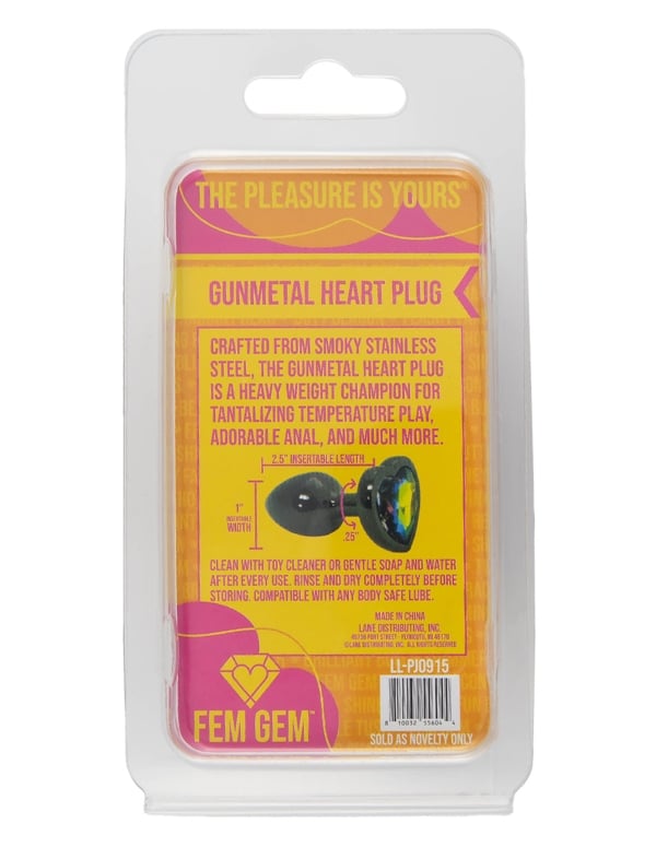 Fem Gem Gunmetal Heart Plug With Rainbow Gem ALT3 view Color: SL