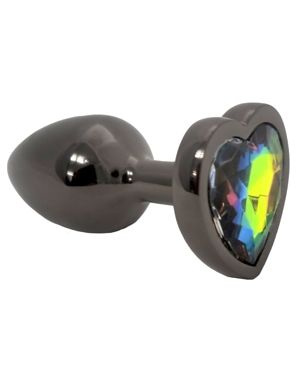 Fem Gem Gunmetal Heart Plug With Rainbow Gem default view Color: SL