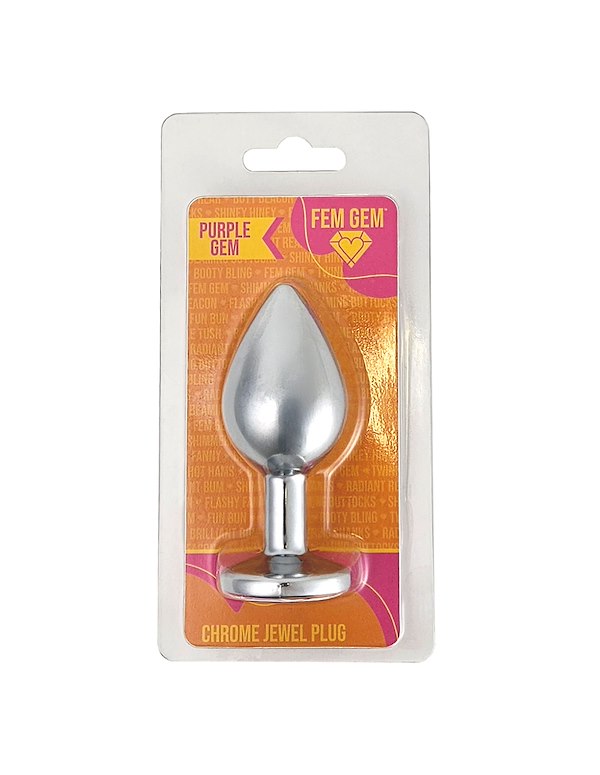 FEM GEM - CHROME JEWEL PLUG WITH PURPLE GEM ALT4 view Color: SLVPRP