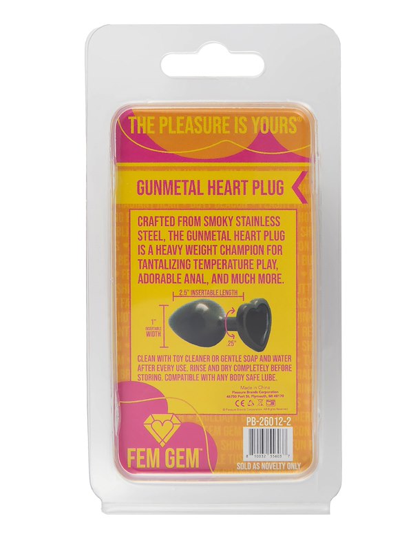 FEM GEM - GUNMETAL HEART PLUG WITH BLACK GEM ALT3 view Color: SBK