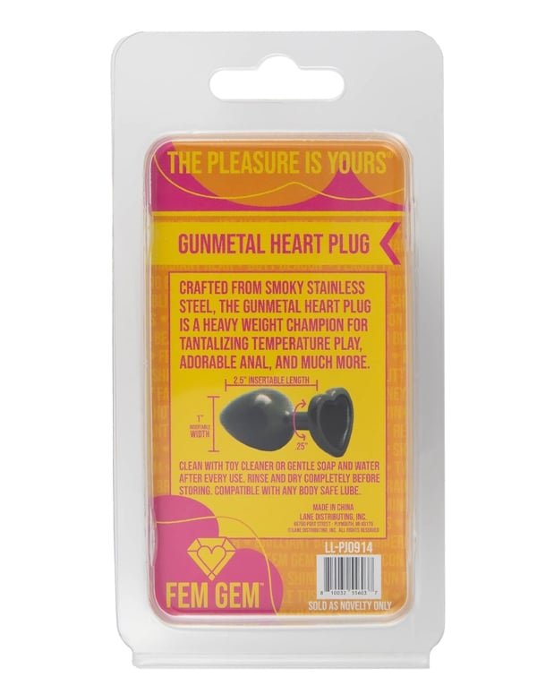 Fem Gem Gunmetal Heart Plug With Black Gem ALT3 view Color: SBK