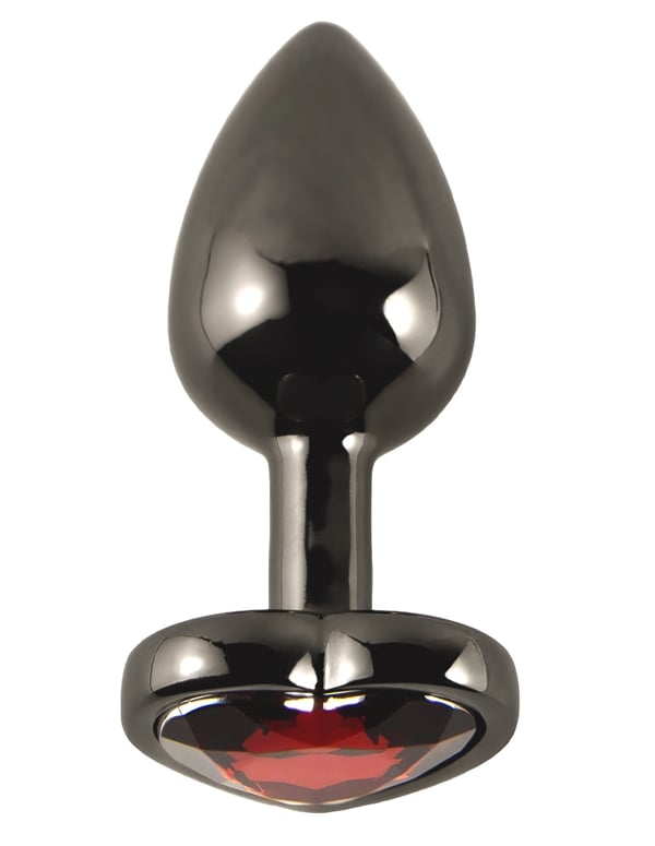 Fem Gem Gunmetal Heart Plug With Red Gem ALT2 view Color: SLR