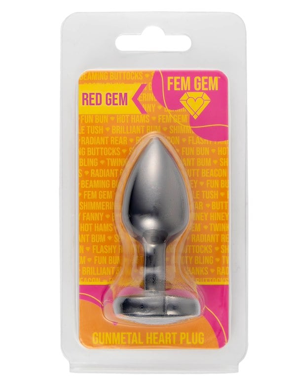 Fem Gem - Gunmetal Heart Plug With Red Gem ALT3 view Color: SLR