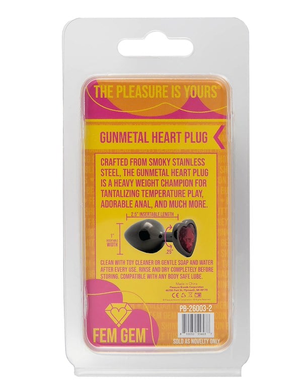 Fem Gem - Gunmetal Heart Plug With Red Gem ALT4 view Color: SLR