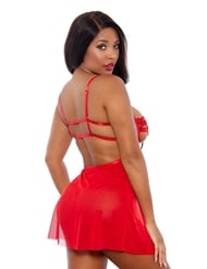 Alternate back view of CAGED LACE CUP PLUS SIZE BABYDOLL