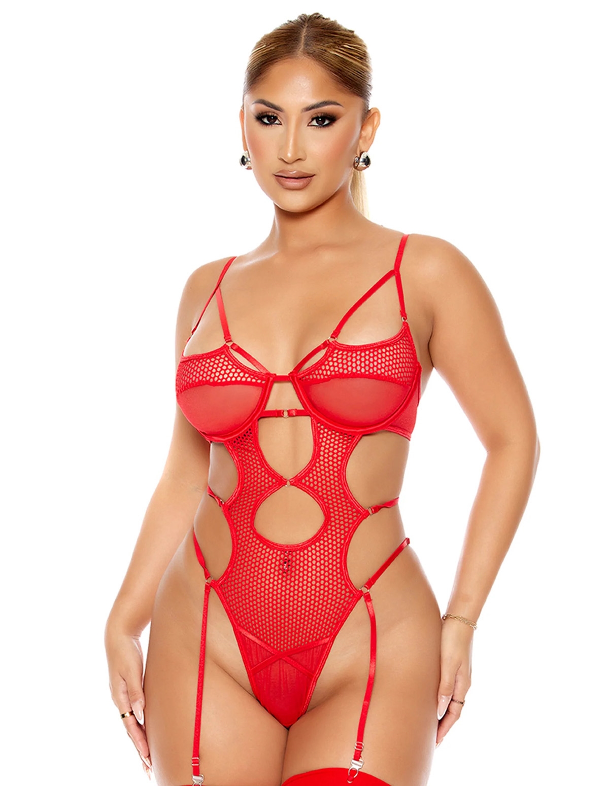 alternate image for Caught Up O-Net Red Strappy Teddy