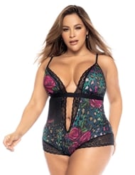 Additional  view of product ROSE PRINT DEEP PLUNGE PLUS SIZE LOUNGE ROMPER with color code MC