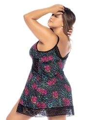 Alternate back view of ROSE PRINT PLUS SIZE LOUNGE CHEMISE