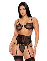 Additional  view of product CAUGHT UP O-NET BRA AND GARTER BELT SET with color code BK