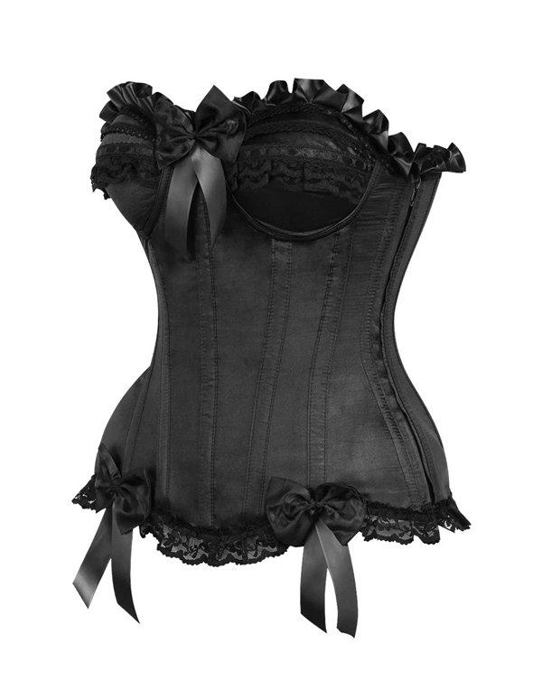 Top Drawer Steel Boned Satin Burlesque Plus Size Corset ALT2 view Color: BK