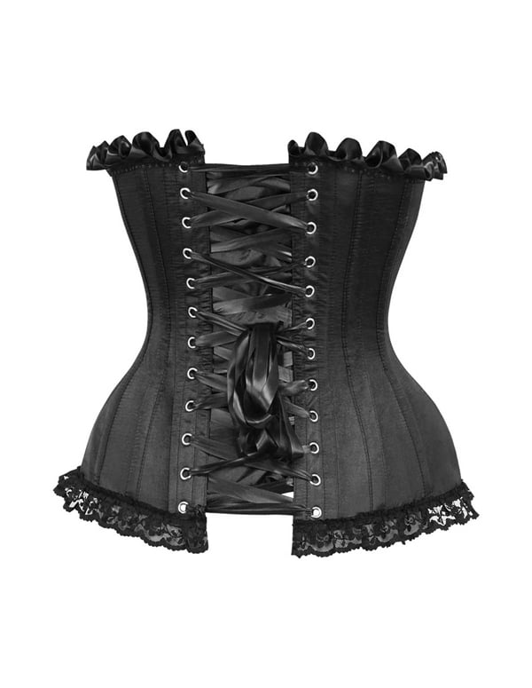 Top Drawer Steel Boned Satin Burlesque Plus Size Corset ALT3 view Color: BK