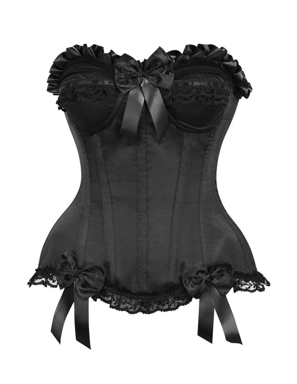 Top Drawer Steel Boned Satin Burlesque Plus Size Corset ALT4 view Color: BK