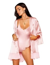 Alternate front view of SERENA SATIN TEDDY AND ROBE SET