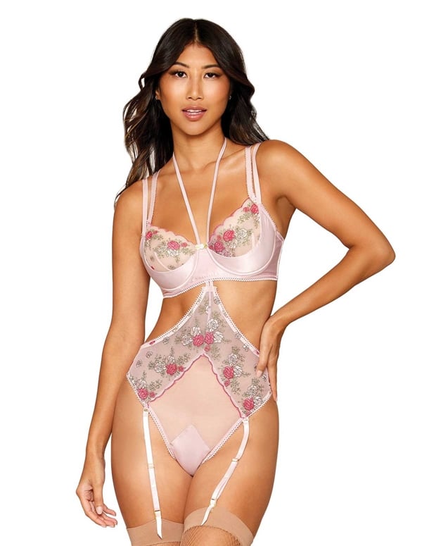 Vintage Rose Embroidery Bra And Open Cup Teddy default view Color: RS