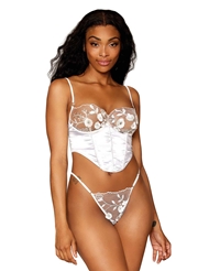 Front view of MAGNOLIA EMBROIDERY BUSTIER AND G-STRING