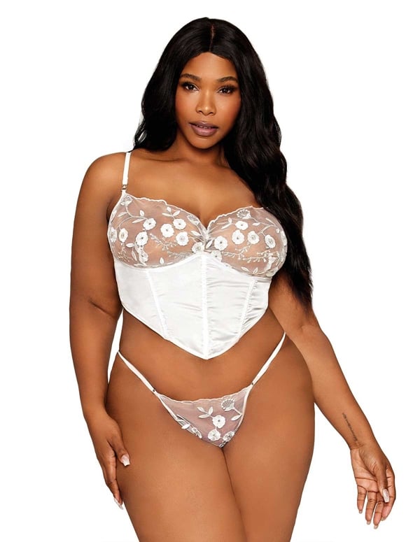 Magnolia Embroidery Plus Size Bustier And G-String default view Color: WH