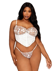 Front view of MAGNOLIA EMBROIDERY PLUS SIZE BUSTIER AND G-STRING