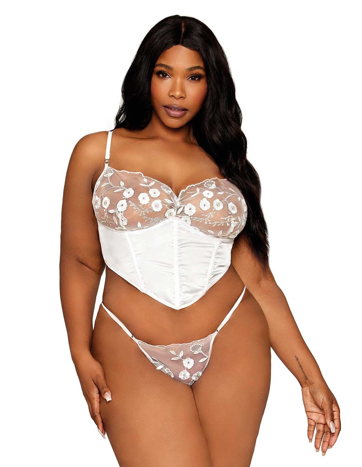 alternate image for Magnolia Embroidery Plus Size Bustier And G-String