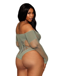 Alternate back view of SAGE LONG SLEEVE NET PLUS SIZE TEDDY