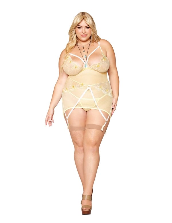 Daisy Embroidery Mesh Plus Size Chemise ALT2 view Color: YW