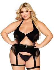 Front view of RIDE 'EM COWGIRL PLUS SIZE BRALETTE AND GARTER BELT SET