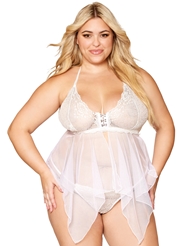 Front view of HANNAH PLUS SIZE BABYDOLL WITH HANDKERCHIEF HEM