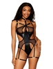 Additional BLACK view of product FAUX-LEATHER AND FISHNET GARTER TEDDY with color code BK