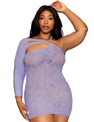 Front view of ASYMMETRICAL STRETCH LACE PLUS SIZE DRESS