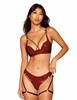 Additional BURGUNDY view of product VINYL PUSH-UP BRA AND GARTER THONG SET with color code BRG
