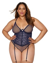 Front view of NOVA LEOPARD MESH PLUS SIZE TEDDY