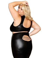 Alternate back view of BELLADONNA FAUX-LEATHER PLUS SIZE BRA AND LONG SKIRT