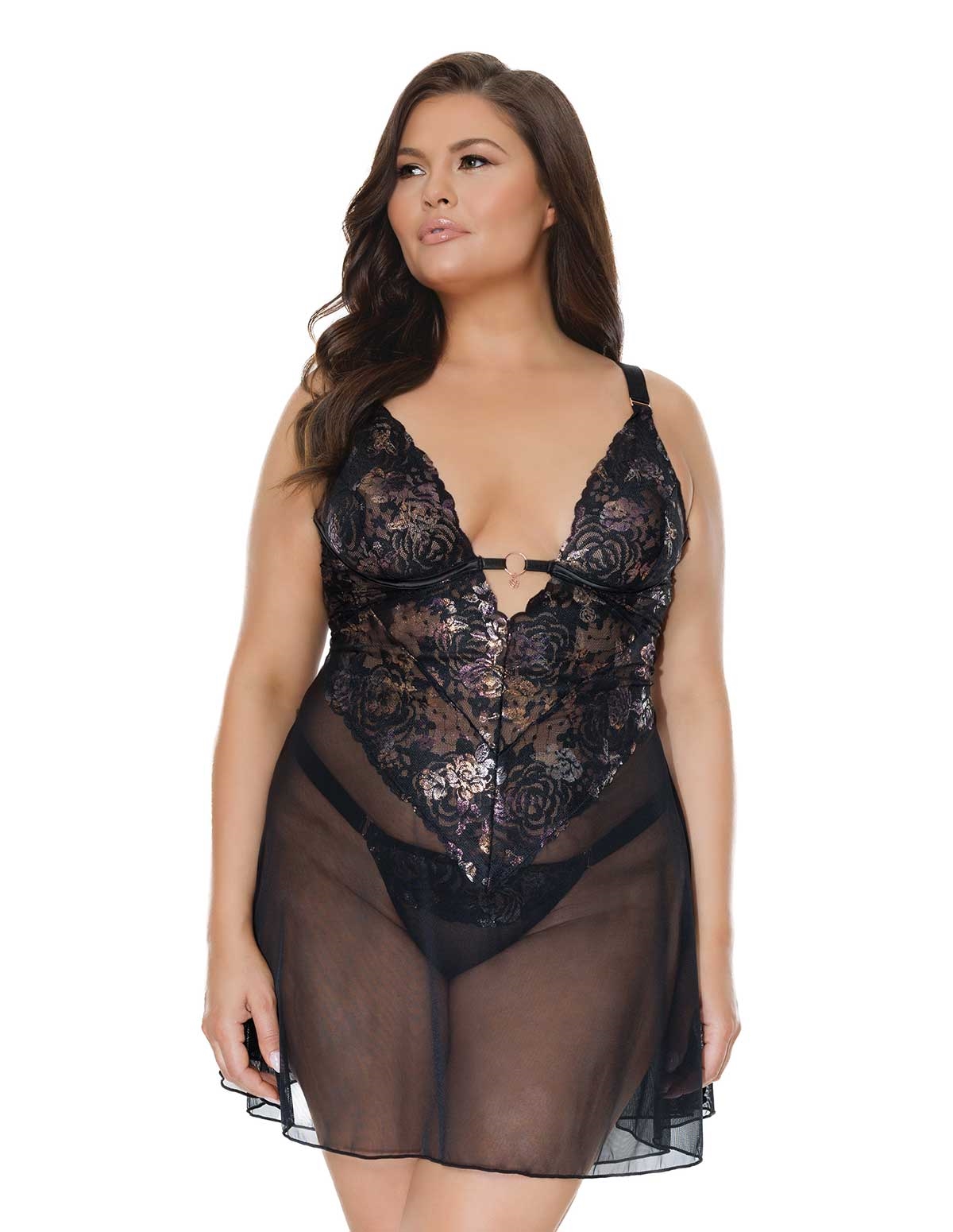 alternate image for Bloom Plunging Plus Size Babydoll