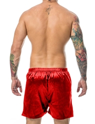 Alternate back view of RED SATIN SHORTS