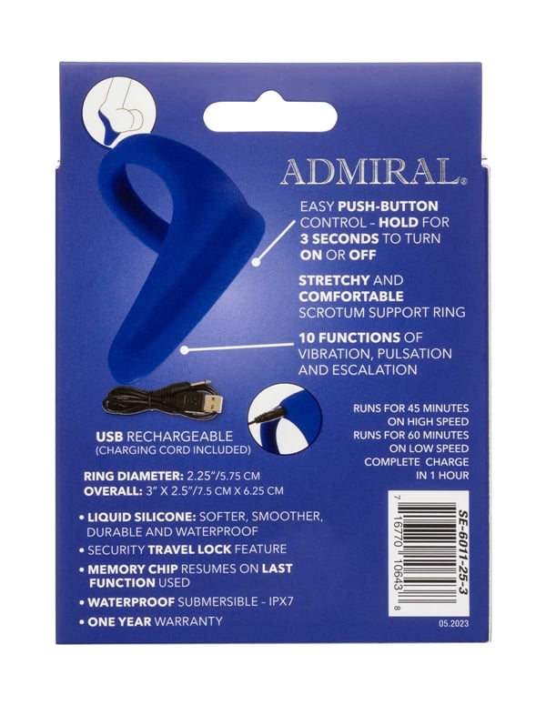 Admiral Liquid Silicone Vibrating Perineum Massager & Ring ALT2 view Color: NV