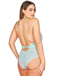 Alternate back view of TAKE A BOW LACE PLUS SIZE HALTER TEDDY