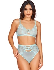 Front view of TAKE A BOW LACE BRALETTE AND HIGH-WAIST PANTY