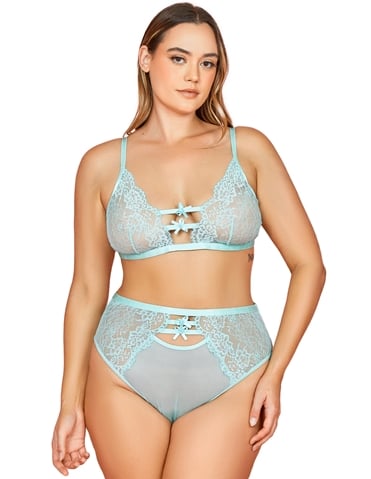 TAKE A BOW LACE PLUS SIZE BRALETTE AND HIGH-WAIST PANTY - 34132X-04148