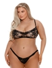 Additional BLACK view of product BARELY BARE DEMI CUP PLUS SIZE BRA & CHEEKLESS PANTY W/ FREE FINGER VIBE with color code BK