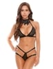 Additional BLACK view of product BARELY BARE MESH BRA SET W/ LACE CHOKER & FREE FINGER VIBE with color code BK