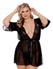 Additional BLACK view of product BARELY BARE SHEER BLACK PLUS SIZE PEIGNOIR W/FINGER VIBE with color code BK