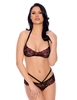 Additional BLACK/RED view of product BARELY BARE CROSS HALTER BRALETTE & PANTY W/FINGER VIBE with color code BKR